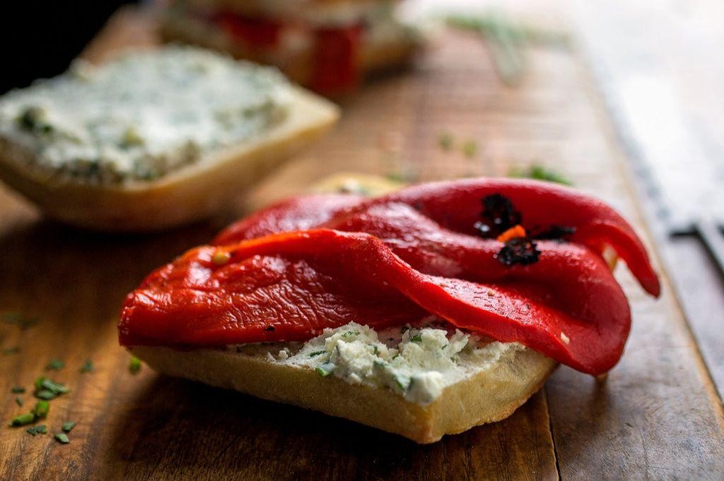 Roasted Red Pepper and Goat Cheese Tea Sandwiches