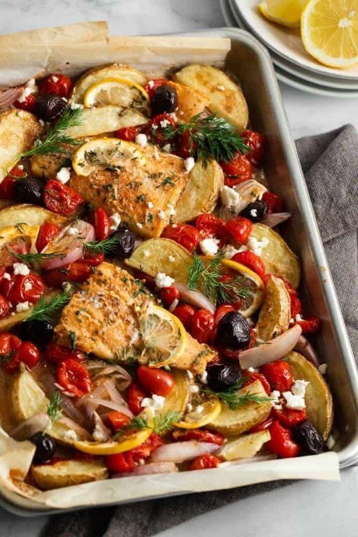 Roasted Sheet Pan Cod with Tomatoes and Olives