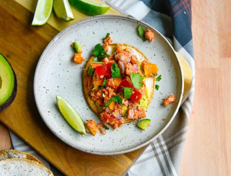 Salmon Ceviche Tostadas with Cilantro