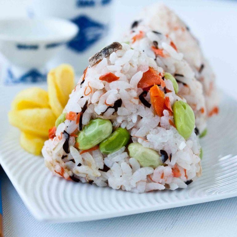 Salmon Onigiri Bento with Pickled Plum and Edamame