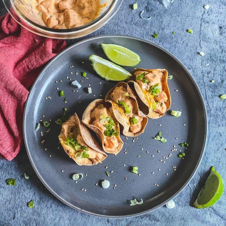 Salmon Poke Tacos with Sriracha Mayo