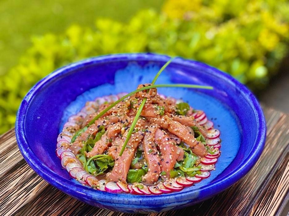 Salmon Sashimi Salad with Yuzu Dressing