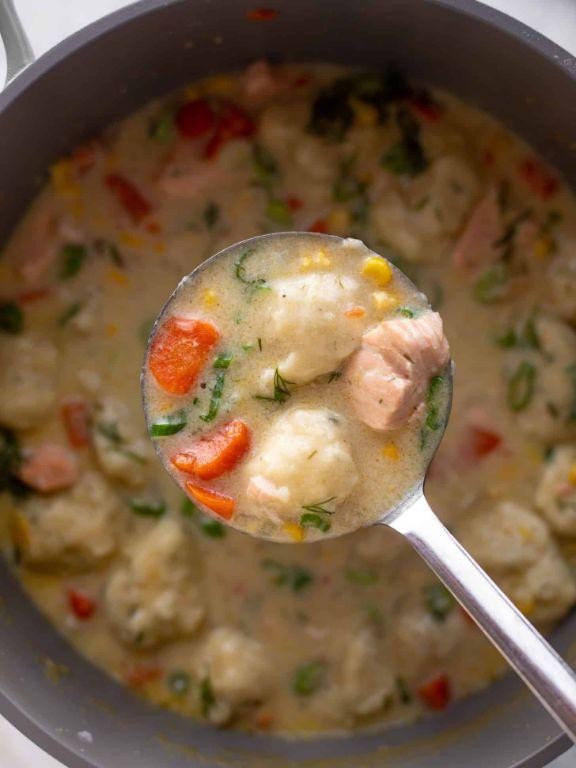 Salmon and Herb Dumplings in Broth