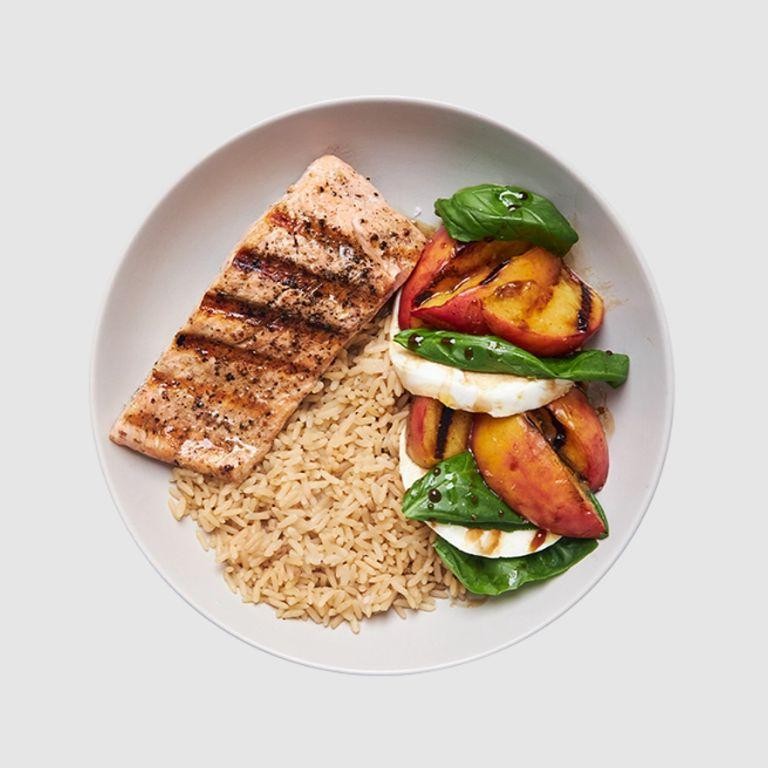 Salmon and Peach Caprese Salad