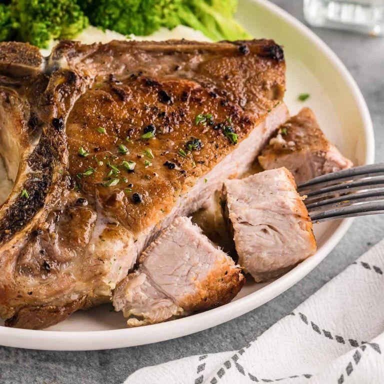 Salt Block Seared Pork Chops