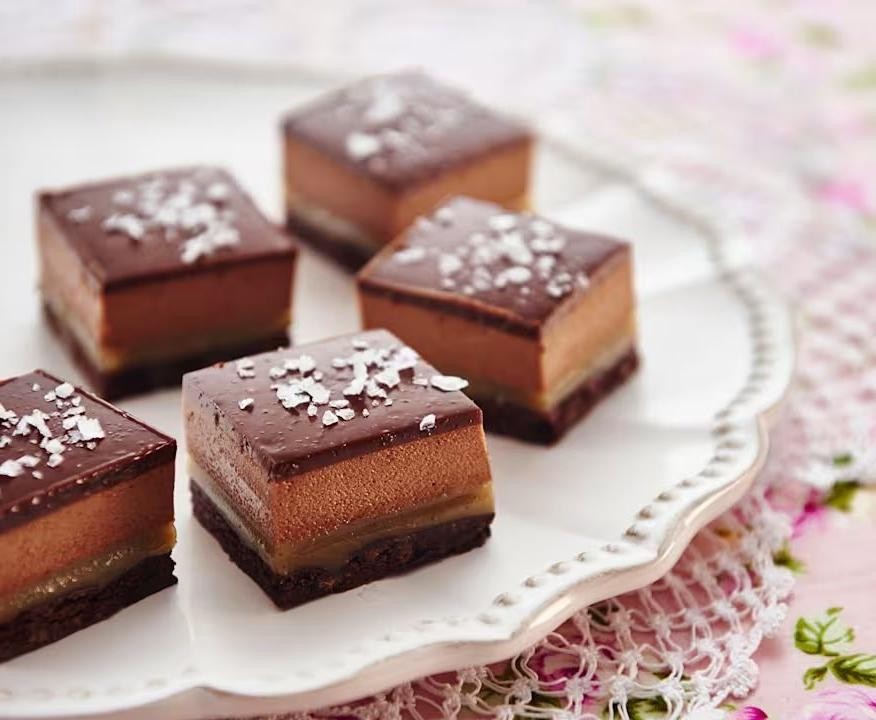 Salted Caramel Chocolate Petit Fours with Sea Salt Sprinkle