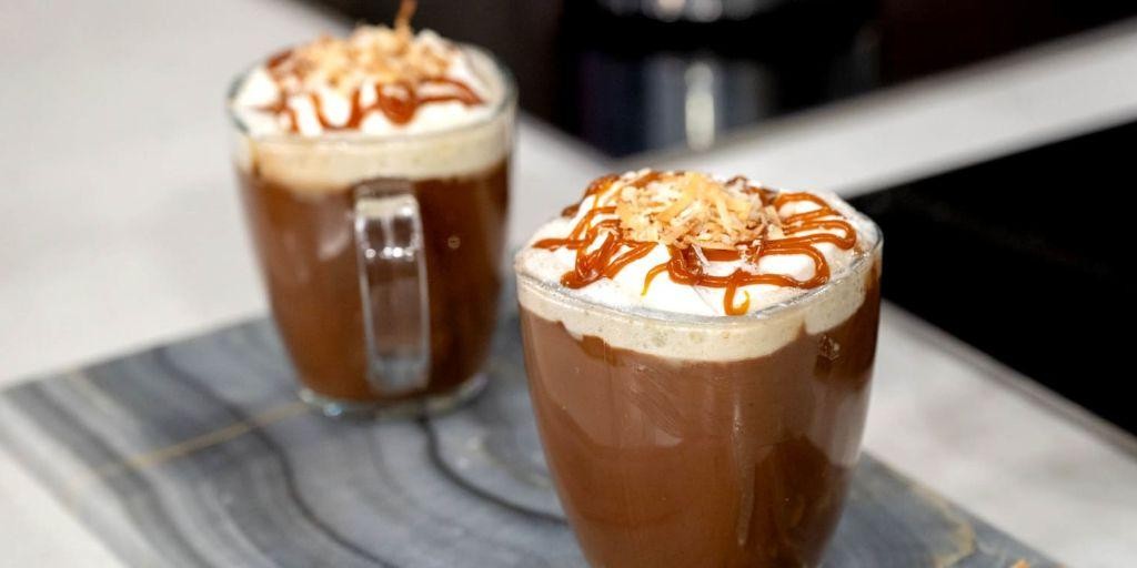Salted Caramel Hot Chocolate with Toasted Coconut
