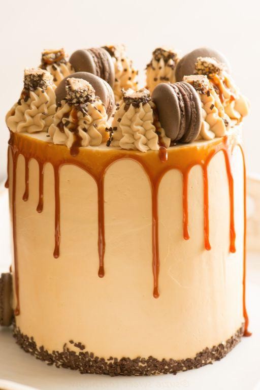 Salted Caramel Layer Cake with Toffee Bits
