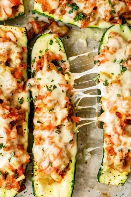 Sausage and Peppers Stuffed Zucchini Boats