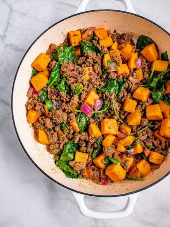 Savory AIP Ground Beef and Sweet Potato Hash