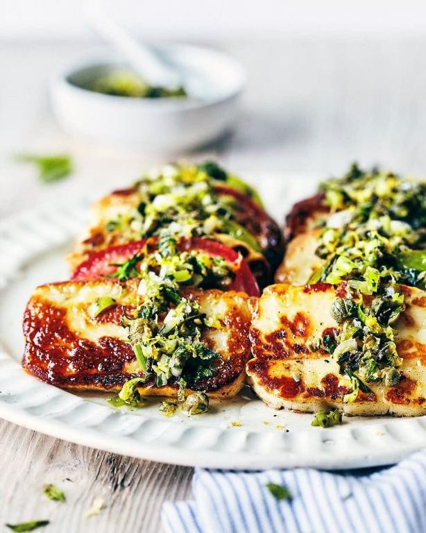 Seared Halloumi Cheese on Salt Block