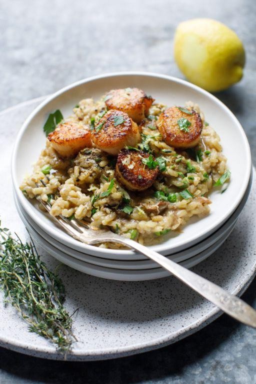 Seared Scallops with Dried Porcini Mushroom Risotto