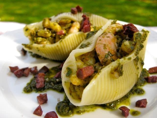 Shrimp and Pesto Stuffed Shells