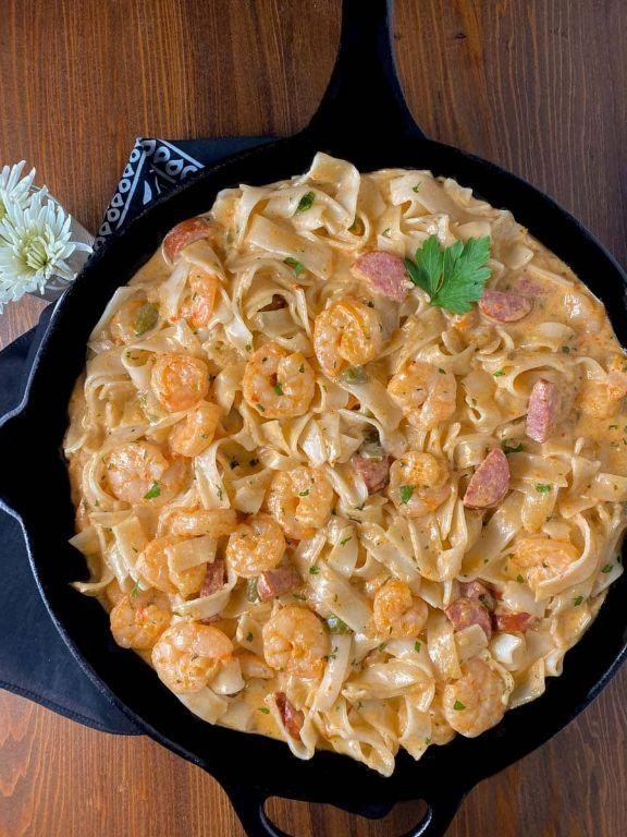 Shrimp and Sausage Alfredo Pasta