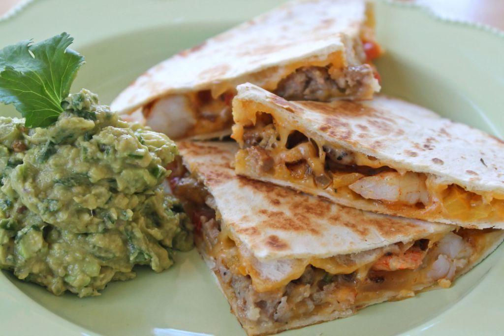 Shrimp and Sausage Quesadillas with Chipotle Sauce