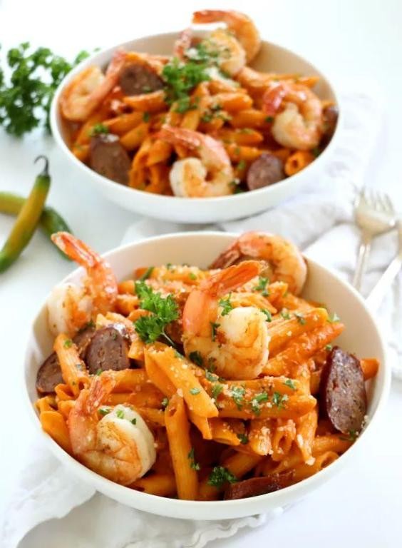 Shrimp and sausage arrabbiata pasta