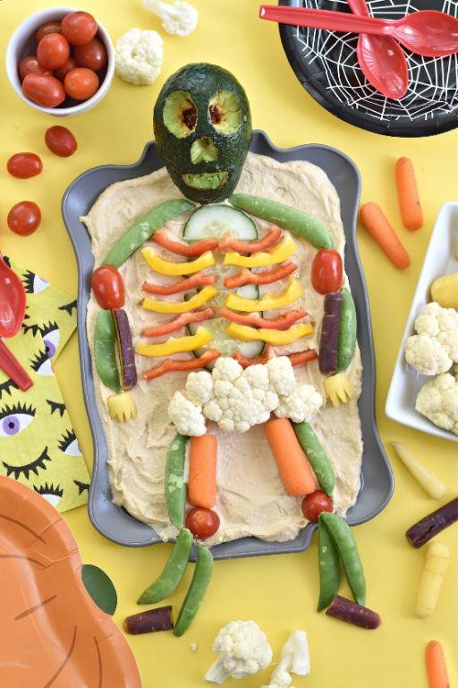 Skeleton Veggie Tray with Hummus