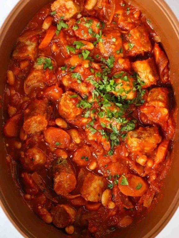 Slow Cooker Spicy Sausage and Bean Casserole