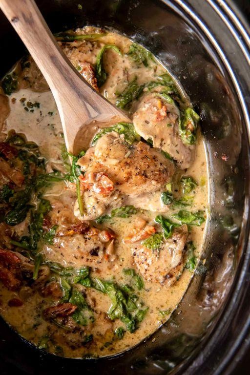Slow Cooker Tuscan Chicken Thighs with White Beans