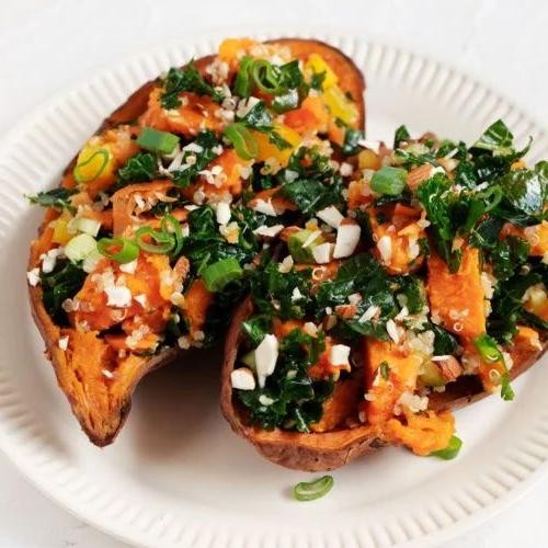 Sorghum and Kale Stuffed Sweet Potatoes