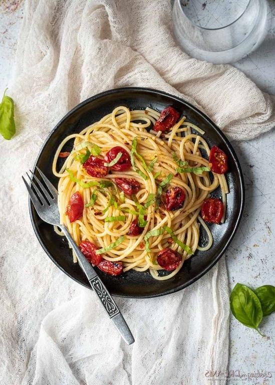 Spaghetti Aglio e Olio with Roasted Cherry Tomatoes
