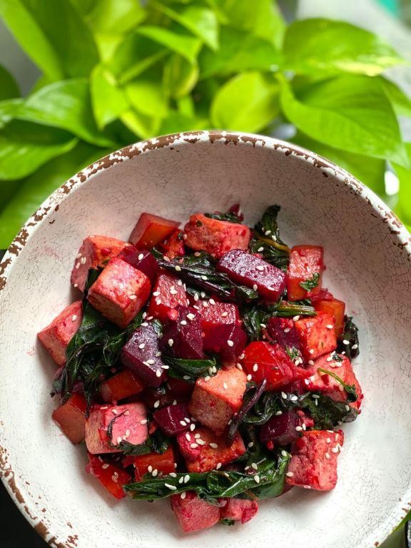 Spicy Beet Greens Stir-Fry with Tofu