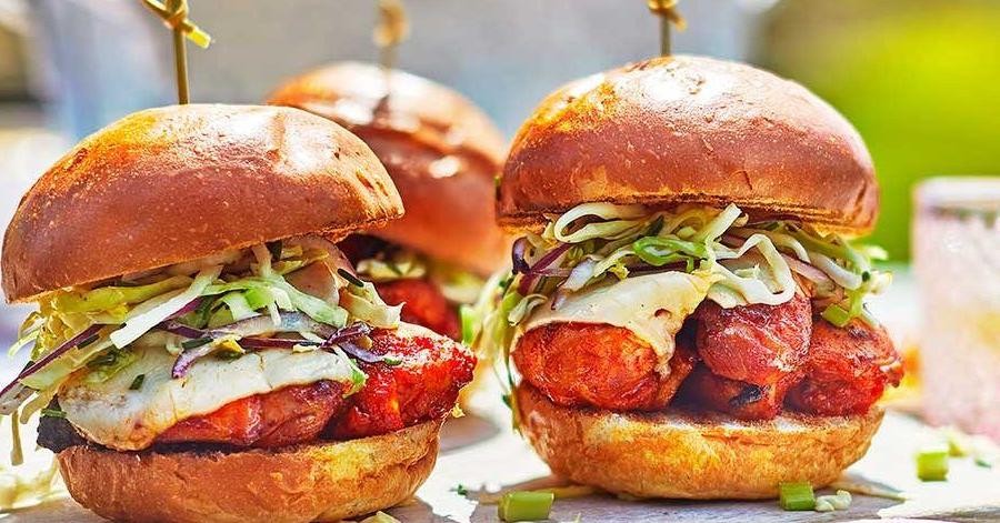 Spicy Buffalo Chicken Burgers with Ranch Slaw