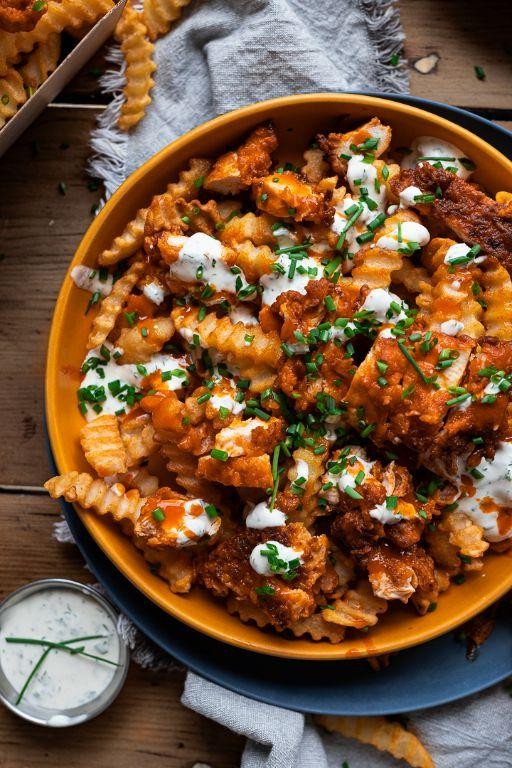 Spicy Buffalo Chicken Loaded Fries