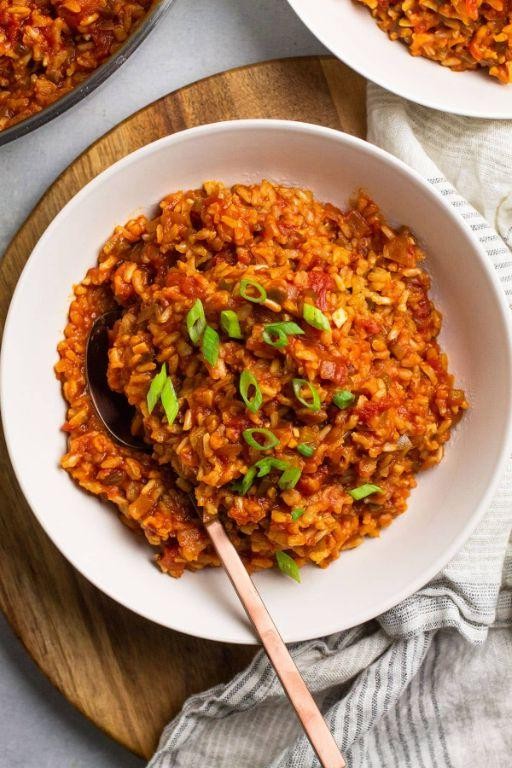 Spicy Dutch oven vegetarian jambalaya with bell peppers