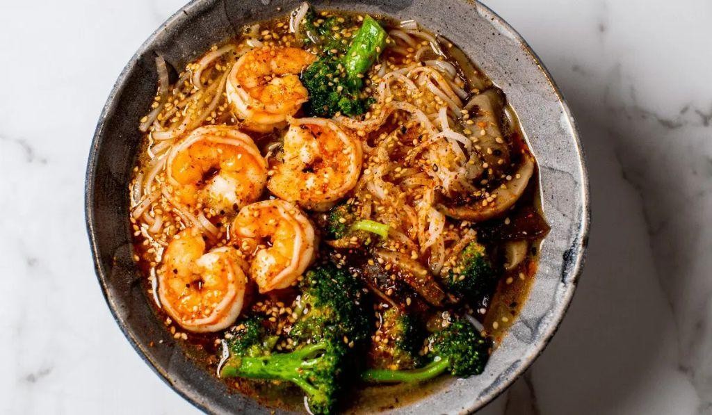 Spicy Eggplant and Shrimp Noodle Soup