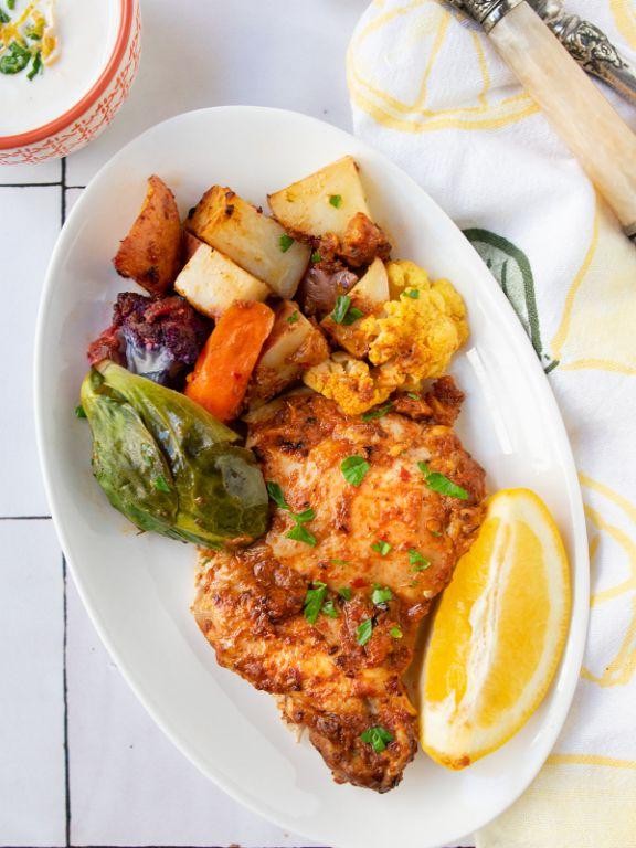 Spicy Harissa Greek Chicken Thighs with Lemon