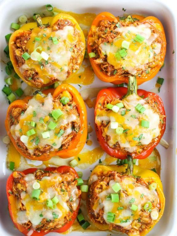 Spicy Mexican Shredded Chicken Stuffed Peppers
