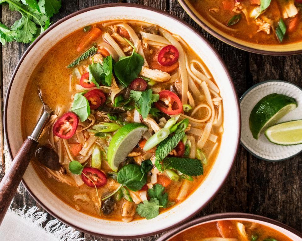 Spicy Thai Ground Chicken Noodle Soup