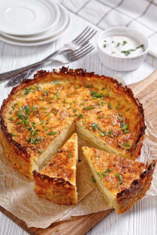 Spinach and Cheddar Quiche with Hash Brown Crust