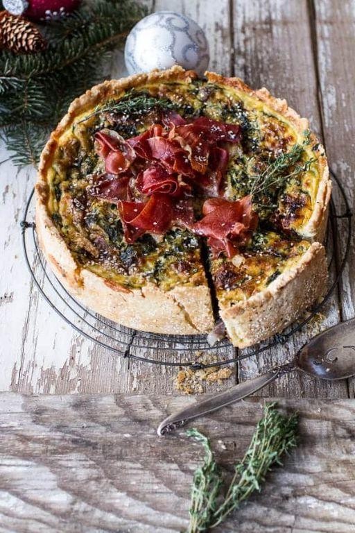 Spinach and Gouda Quiche with Crispy Prosciutto