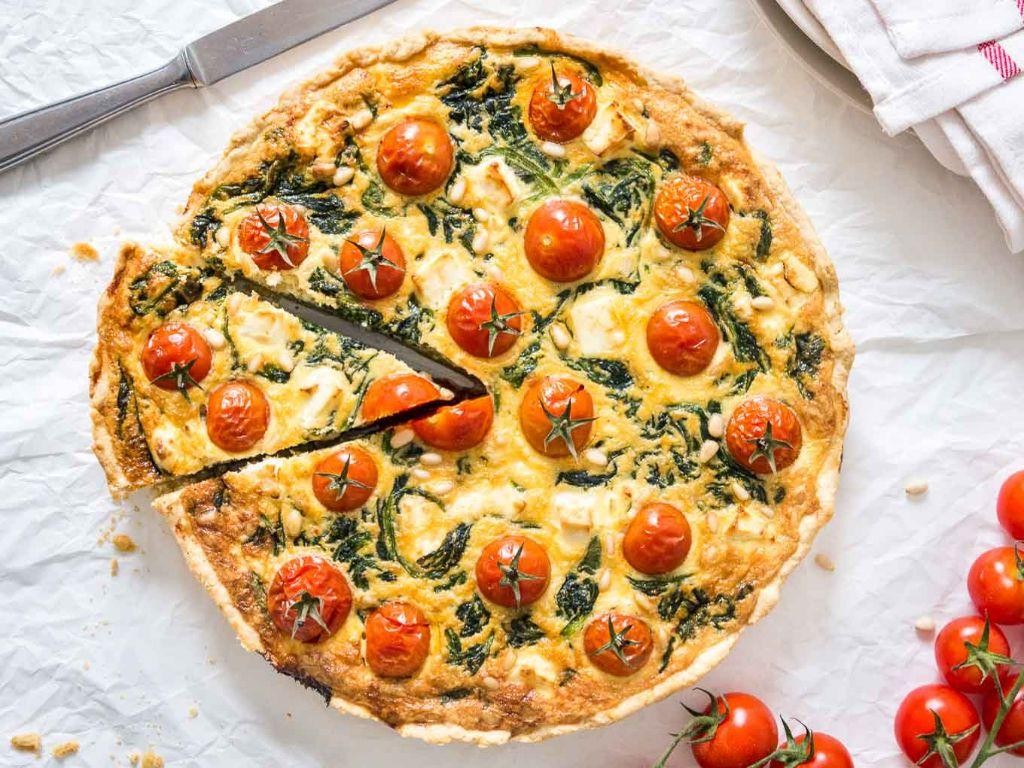 Spinach and Mozzarella Quiche with Cherry Tomatoes