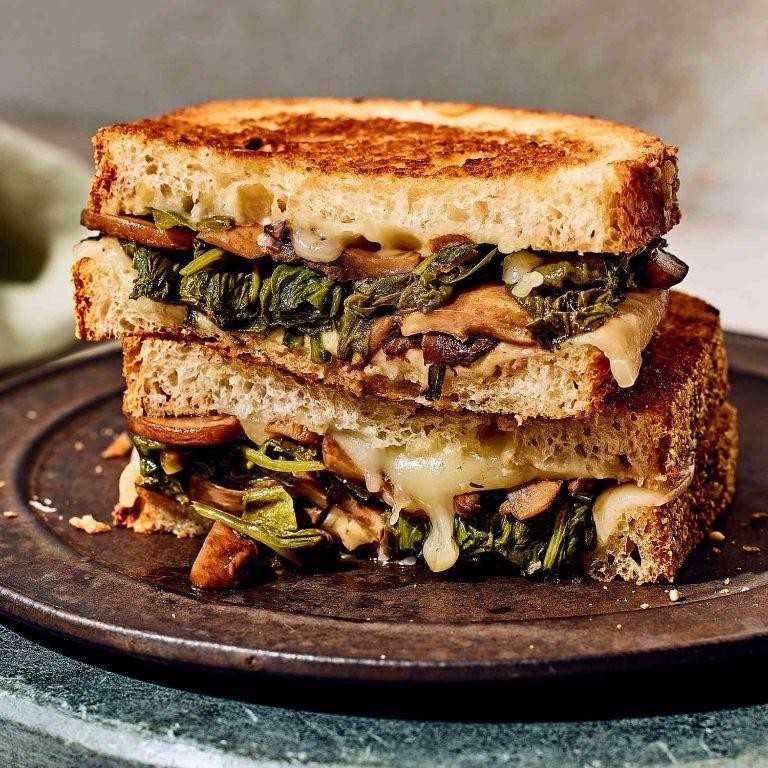 Spinach and Mushroom Grilled Cheese Sandwich