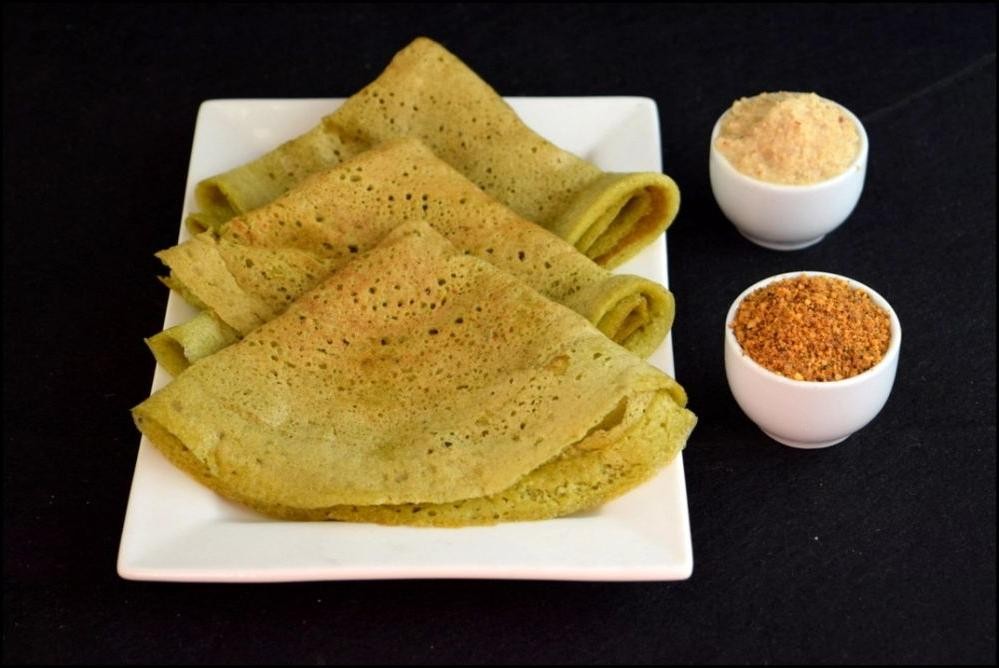 Spinach and Oat Dosa with Garlic Tadka