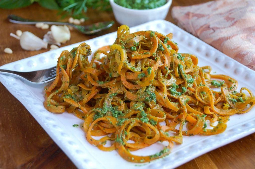 Spiralized Carrot Noodles with Pesto
