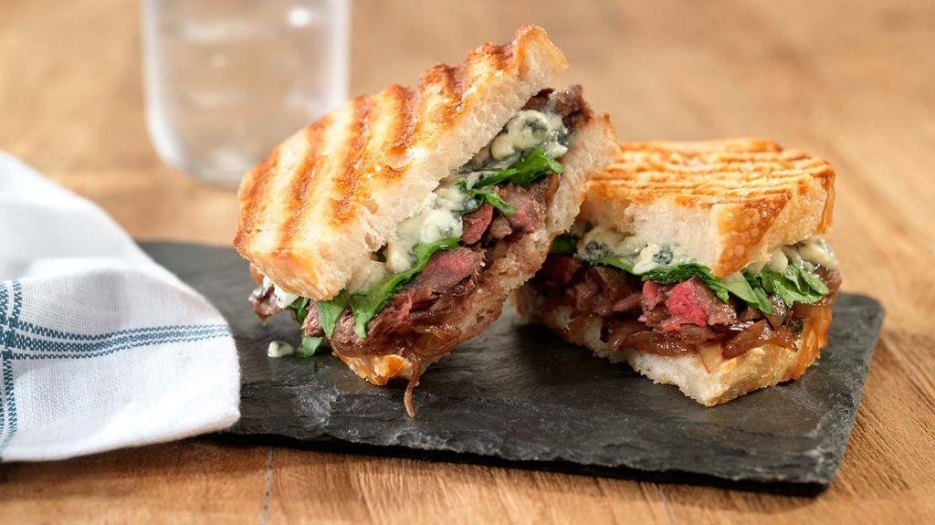 Steak and Blue Cheese Panini with Caramelized Onions