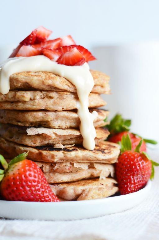 Strawberry Oat Flour Pancakes