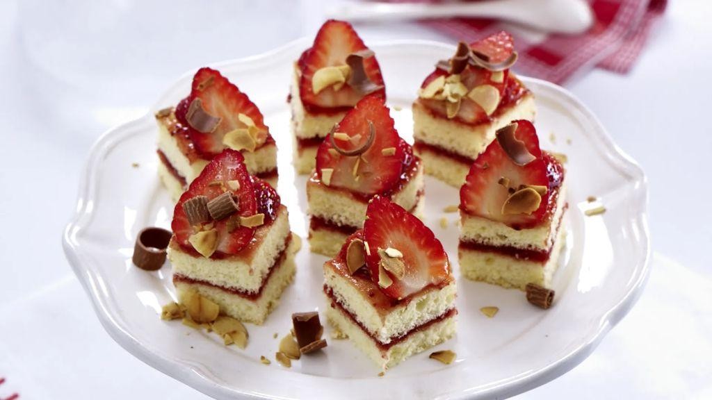 Strawberry Shortcake Petit Fours with Fresh Berry Garnish