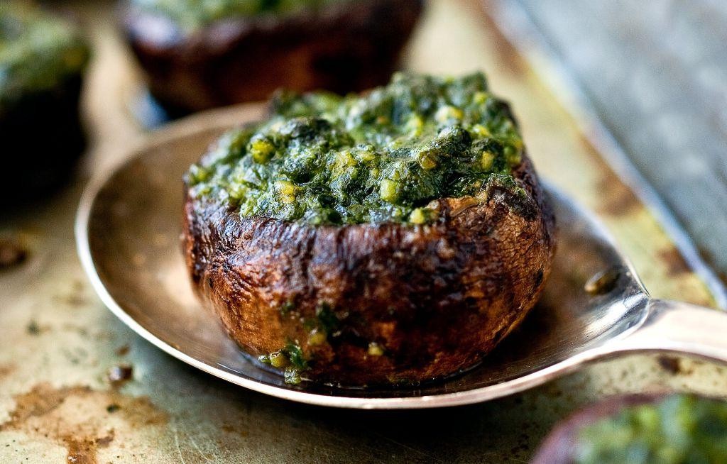 Stuffed Portobello Mushrooms with Walnut Pesto
