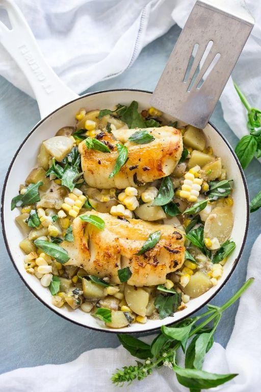 Summer Fish Chowder with Corn and Basil