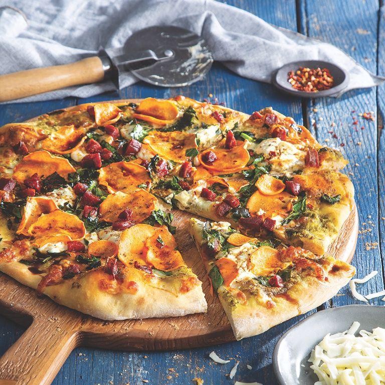 Sweet Potato Microwave Pizza with Pesto