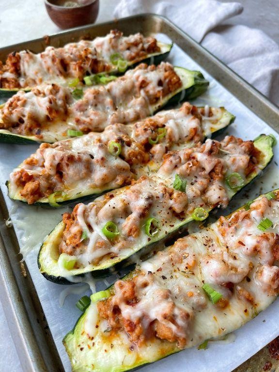 Sweet Potato and Turkey Stuffed Zucchini Boats