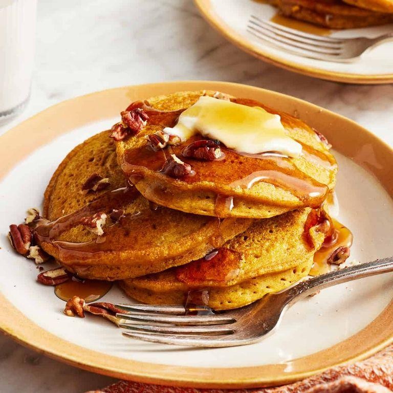 Sweet Pumpkin Pancakes with Maple Syrup