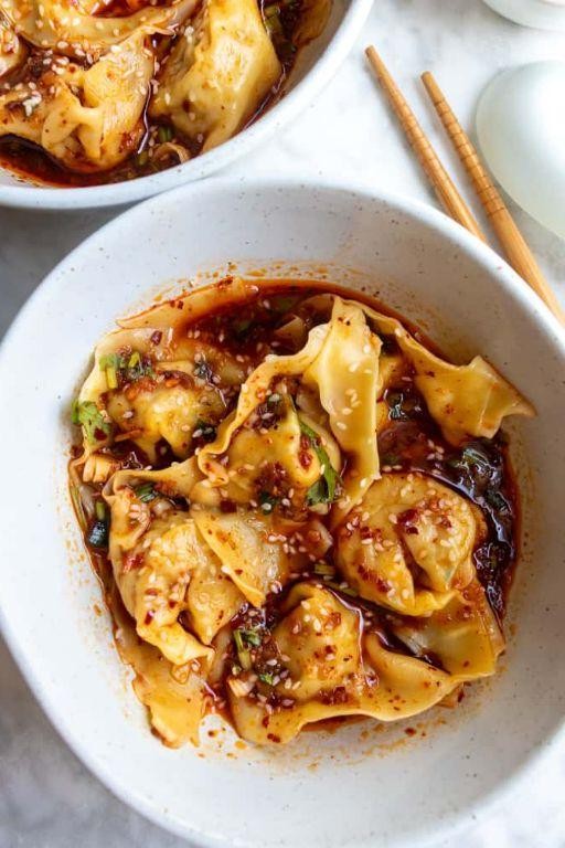 Szechuan Wontons in Chili Oil