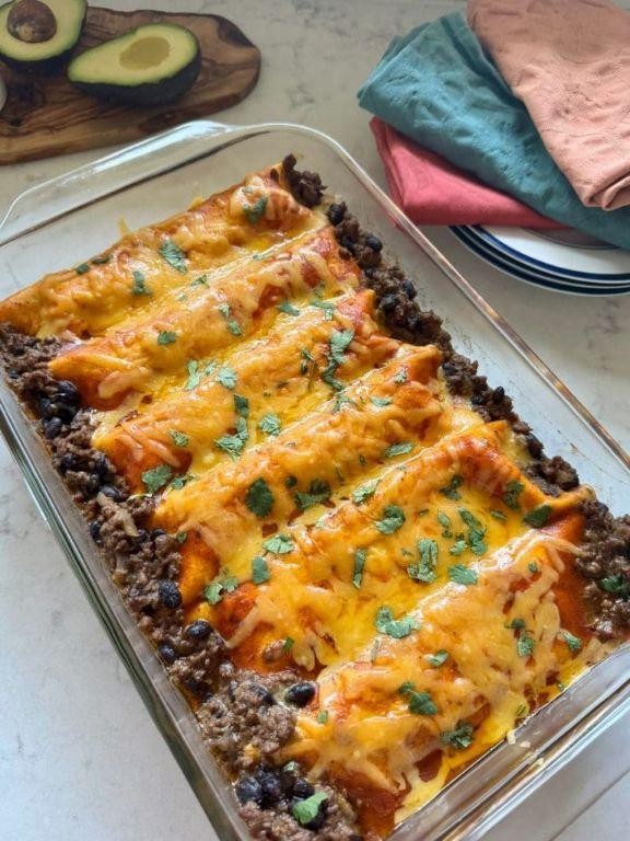 Taco Meat and Black Bean Enchiladas