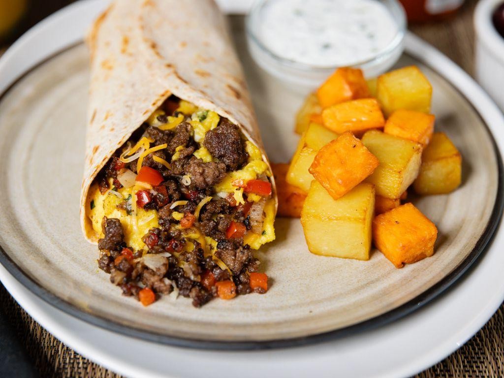 Taco Meat and Egg Breakfast Burritos